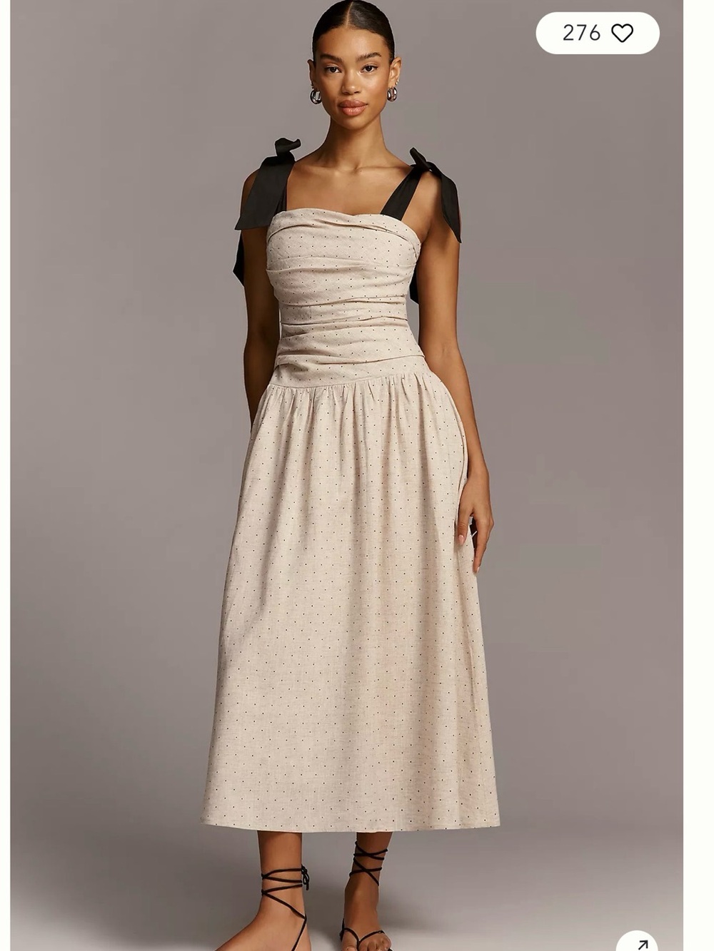 Anthropologie En Saison Bow Tie Ruched Linen Blend Midi Dress Size M